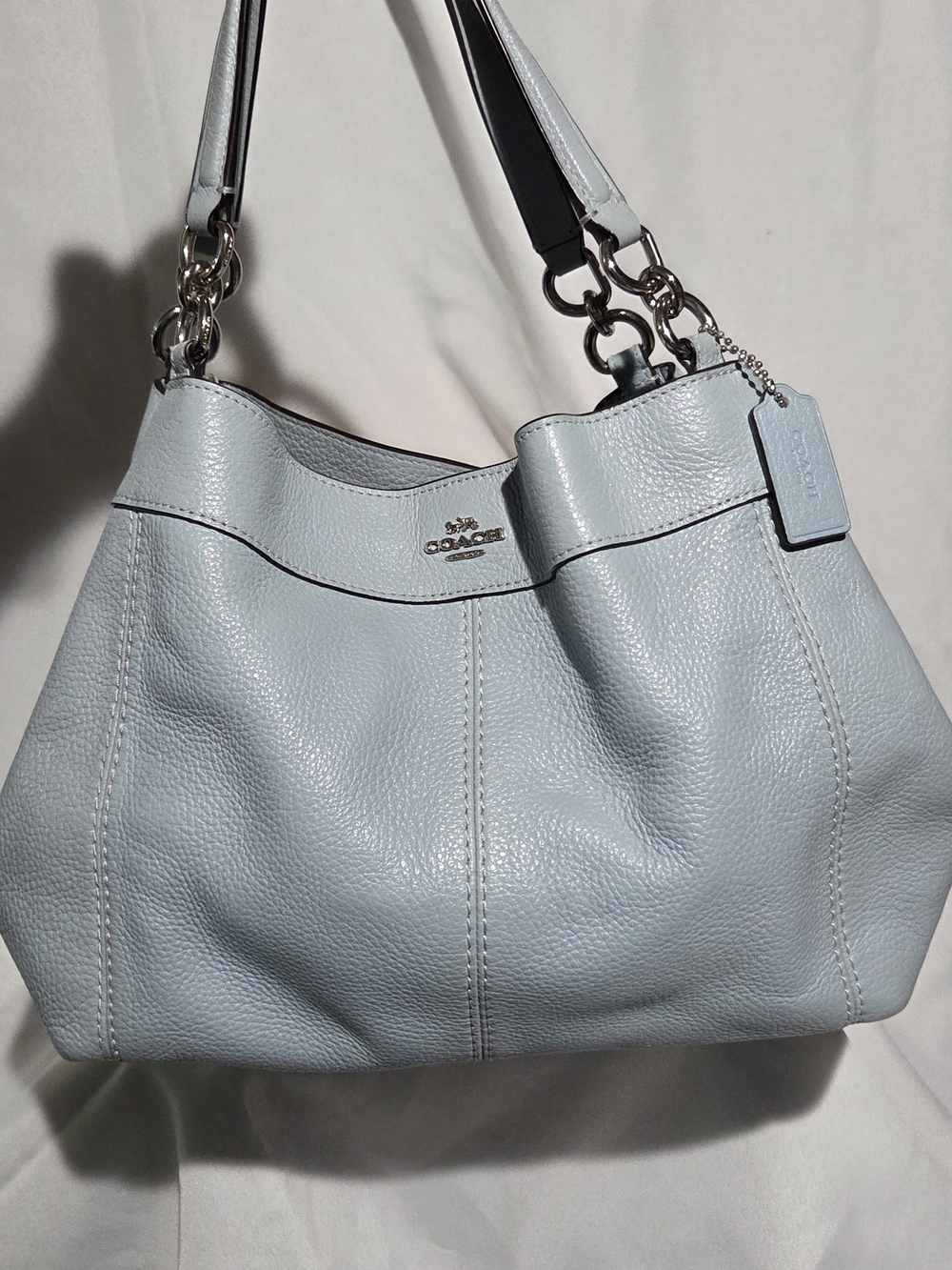 Coach Lexy Light Blue Pebbled Leather Shoulder Bag Silver Hardware  F28997